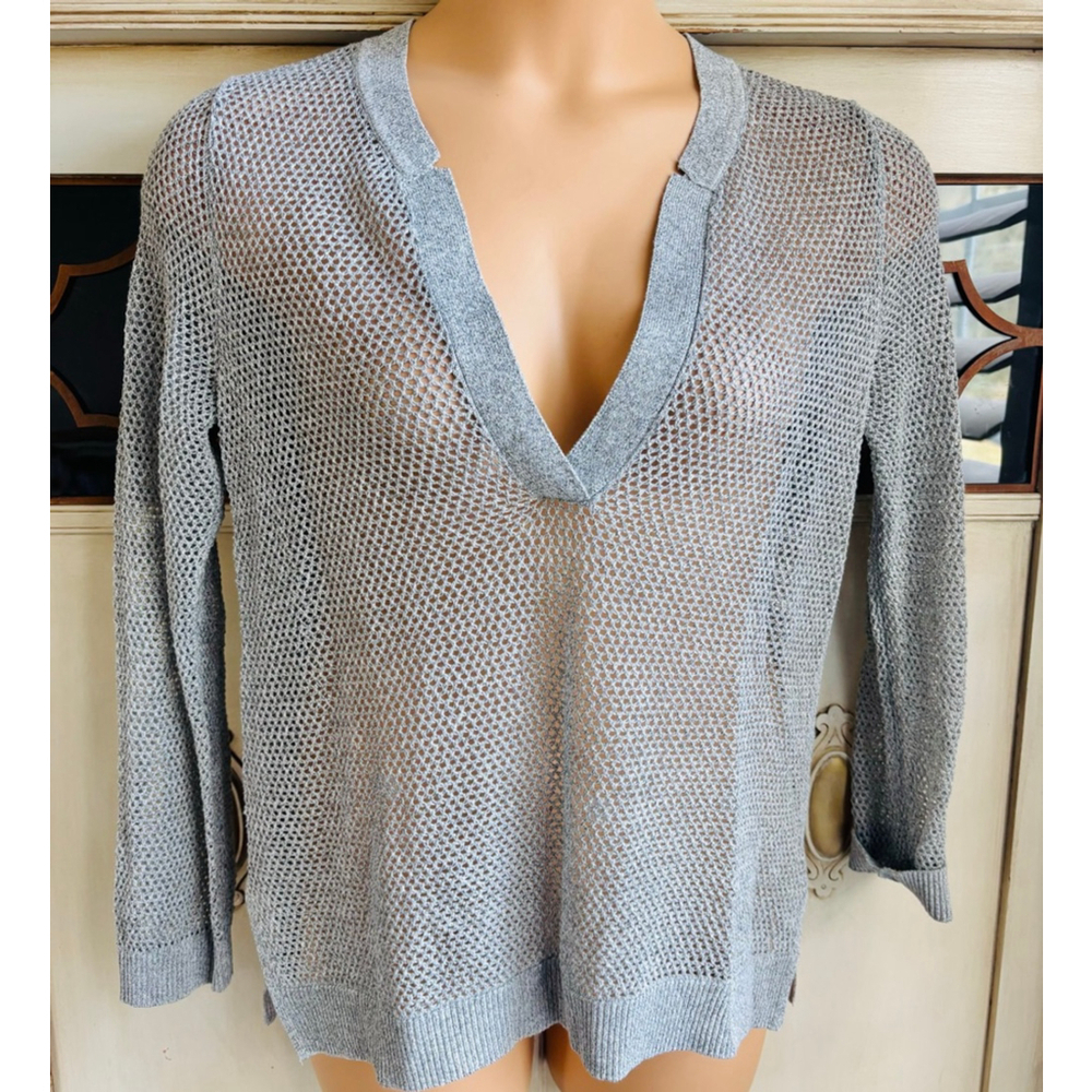 EUC NIC+ZOE Metallic Mesh Stitch Sweater in Tarragon Open Weave | Sz M